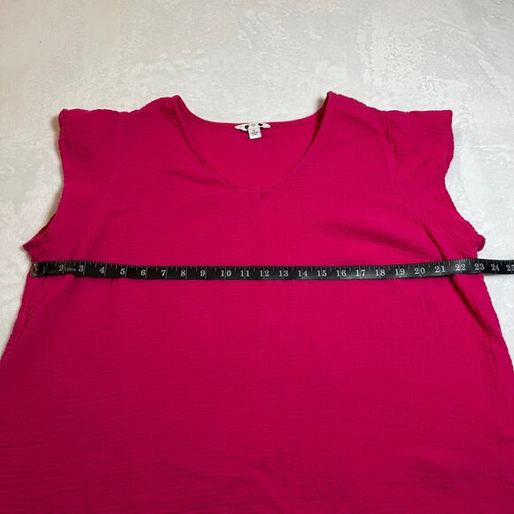 Three Dots V-Neck Cap Sleeve Gauze Flowy Blouse Size XL Cotton Summer Colorful - Picture 6 of 7